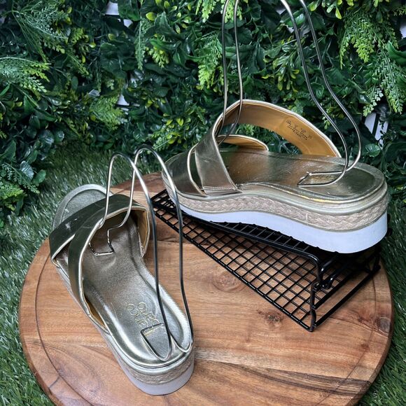 FRANCO SARTO Sandals Women 10 Gold Titan Platform Espadrille Jute‎ Wrap 2177 - Picture 6 of 14